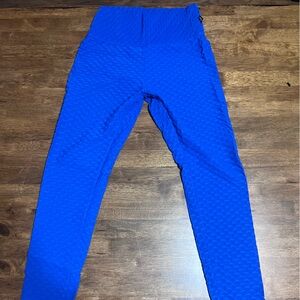 Blue Textured Leggings